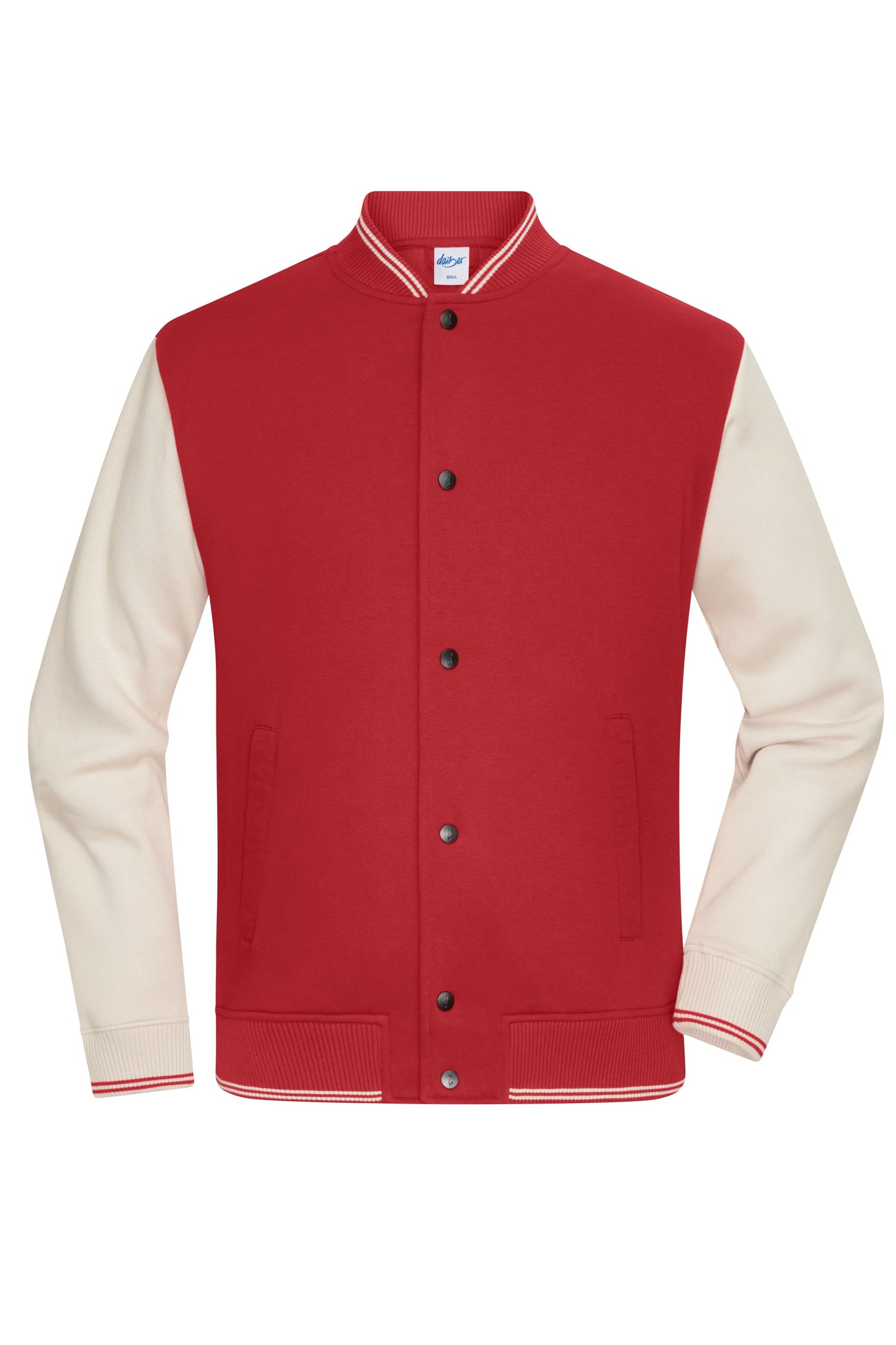 8044 - College-Jacket UNISEX in carmine-red/sandstone Größe XXS von Daiber