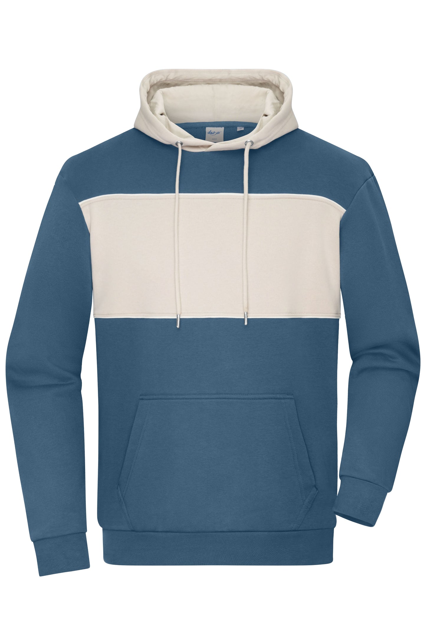 8051 - Sweat-Hoody colour-block UNISEX in dusty-blue/sandstone Größe XXS von Daiber