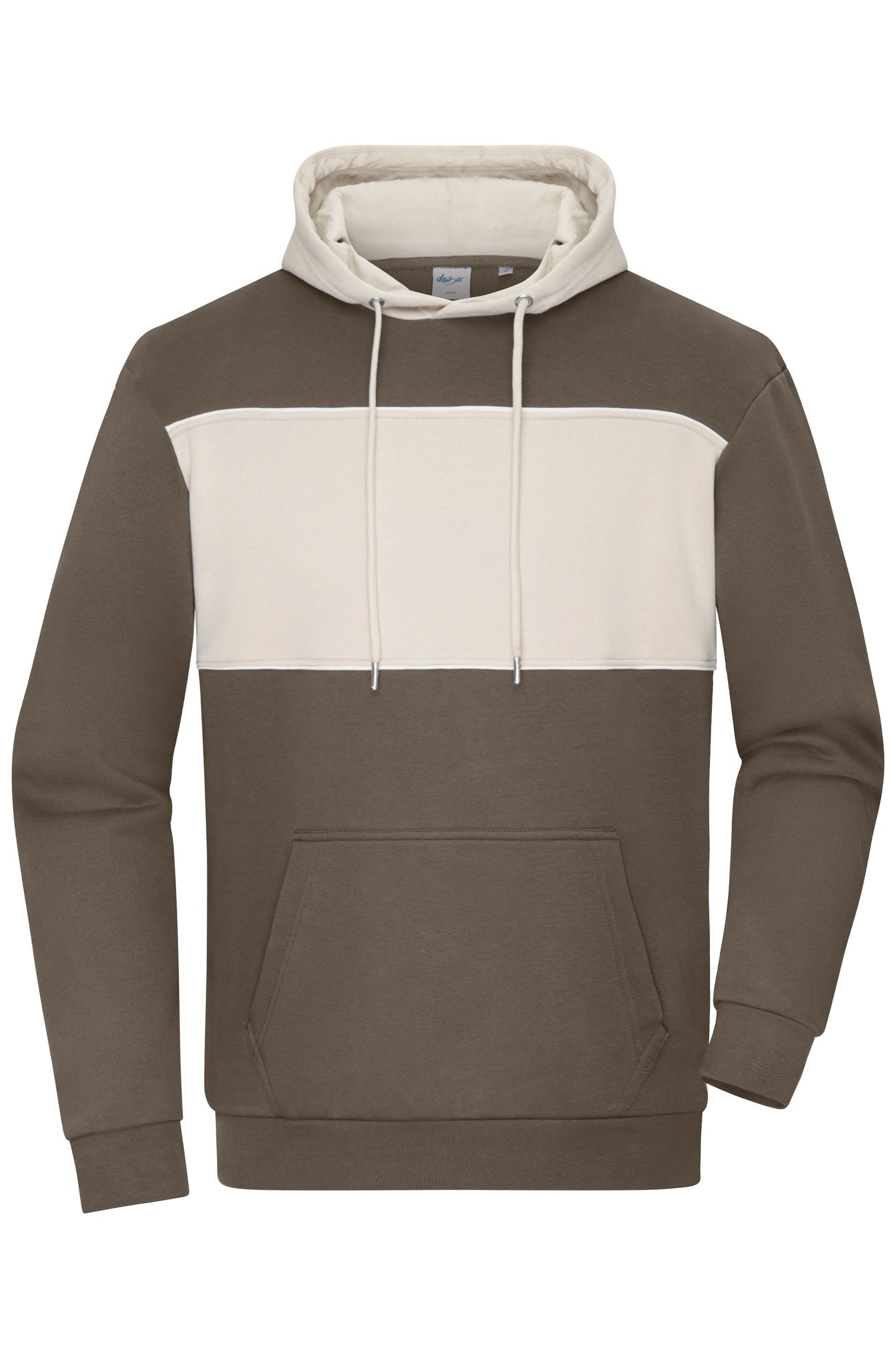 8051 - Sweat-Hoody colour-block UNISEX in muddy-brown/sandstone Größe XXS von Daiber