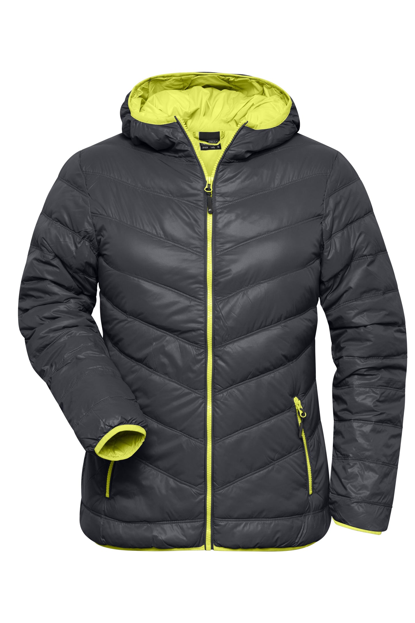 JN1059 - Ladies' Down Jacket in carbon/acid-yellow Größe S von Daiber