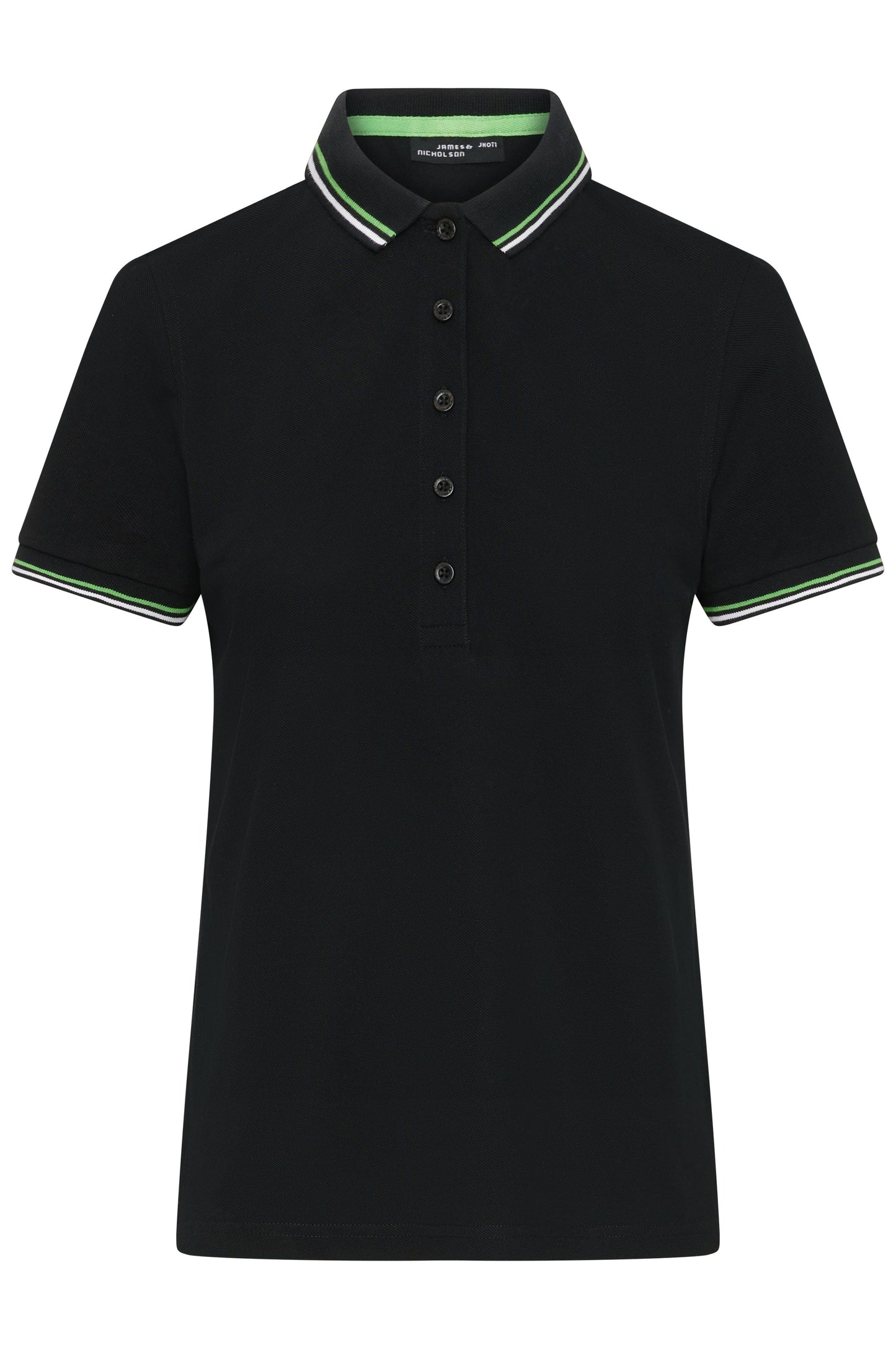 JN1305 - Ladies' Polo in black/white/lime-green Größe XS von Daiber