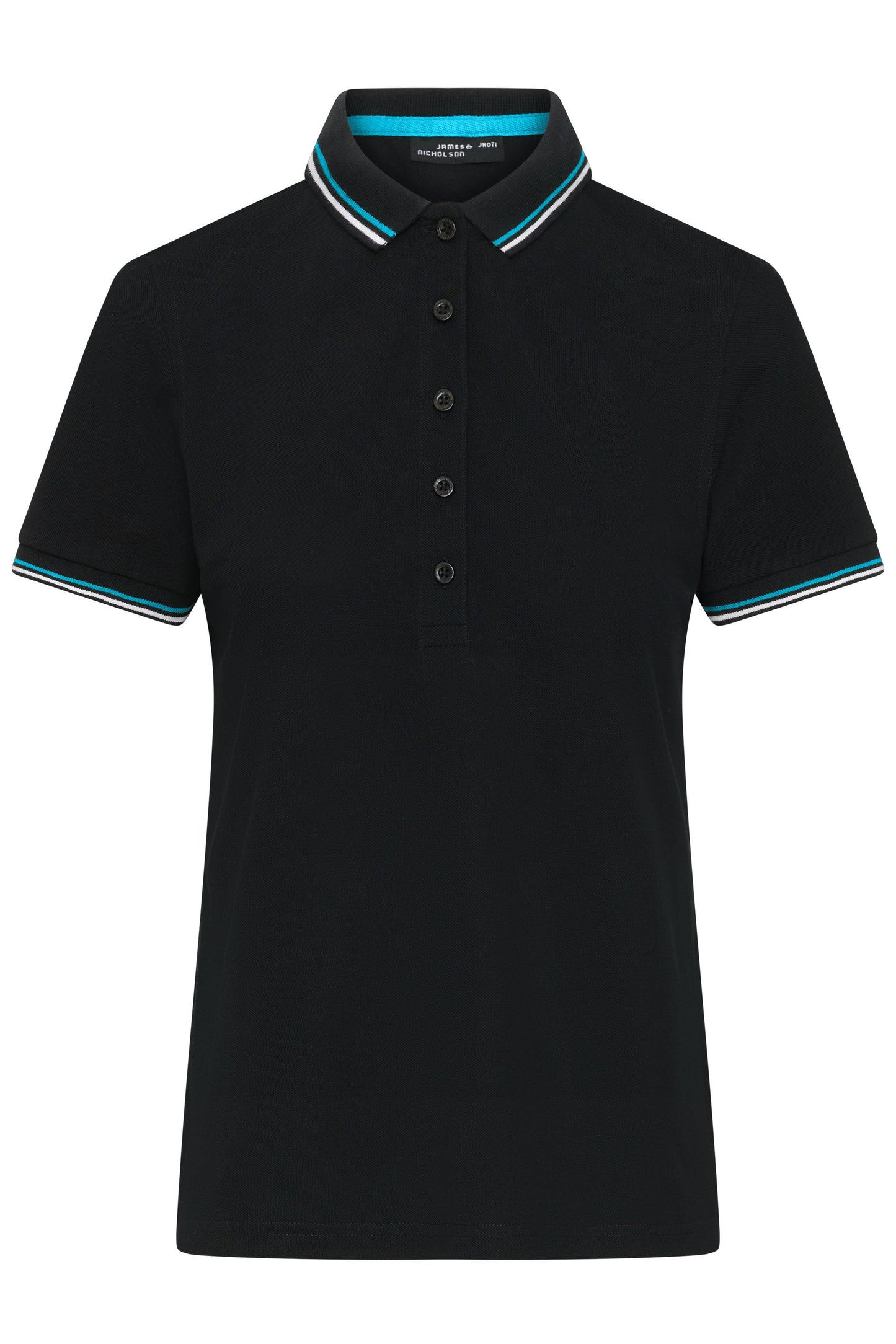 JN1305 - Ladies' Polo in black/white/turquoise Größe XS von Daiber