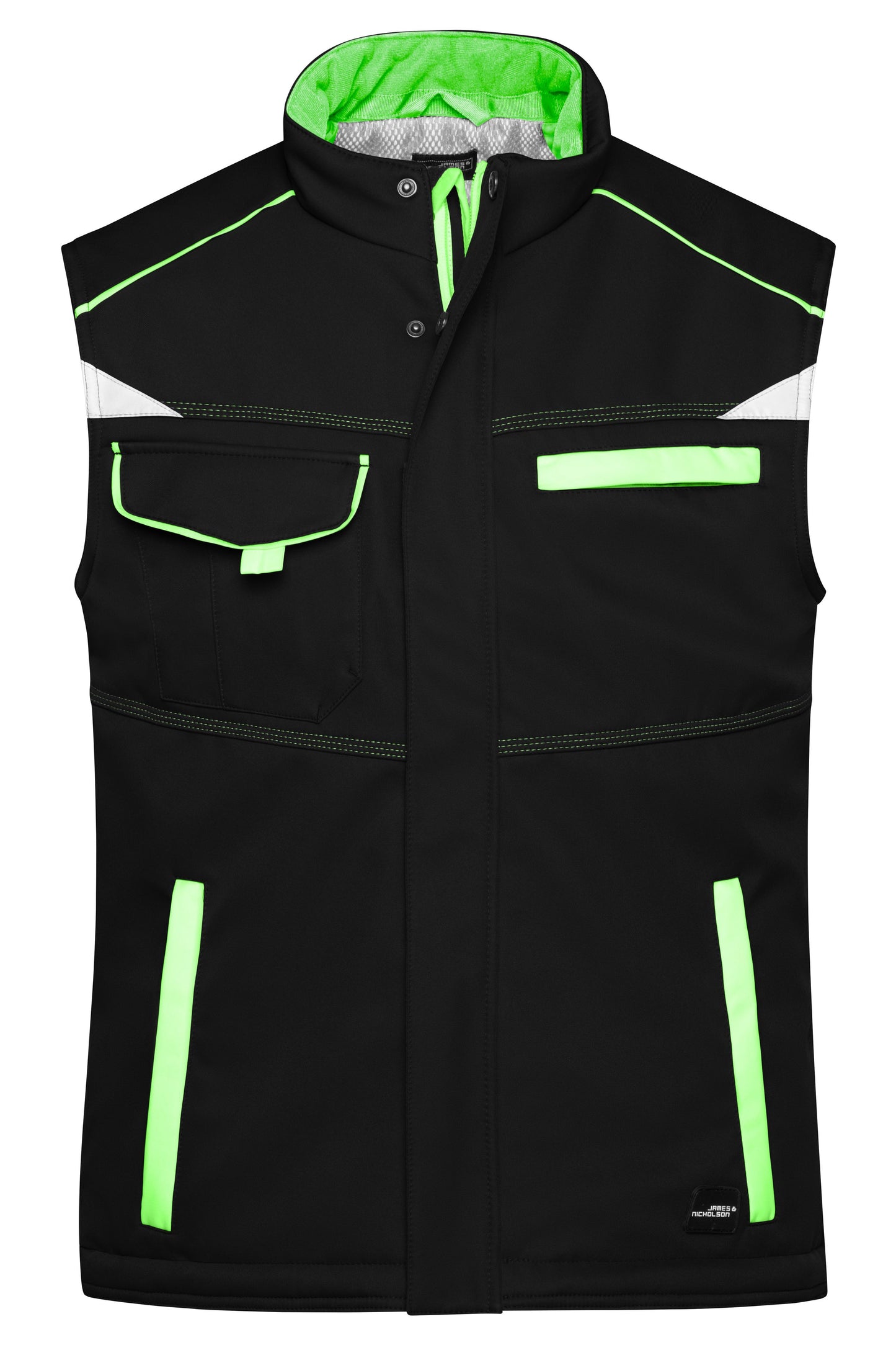 JN854 - Workwear Softshell Padded Vest - COLOR - in black/lime-green Größe XS von Daiber