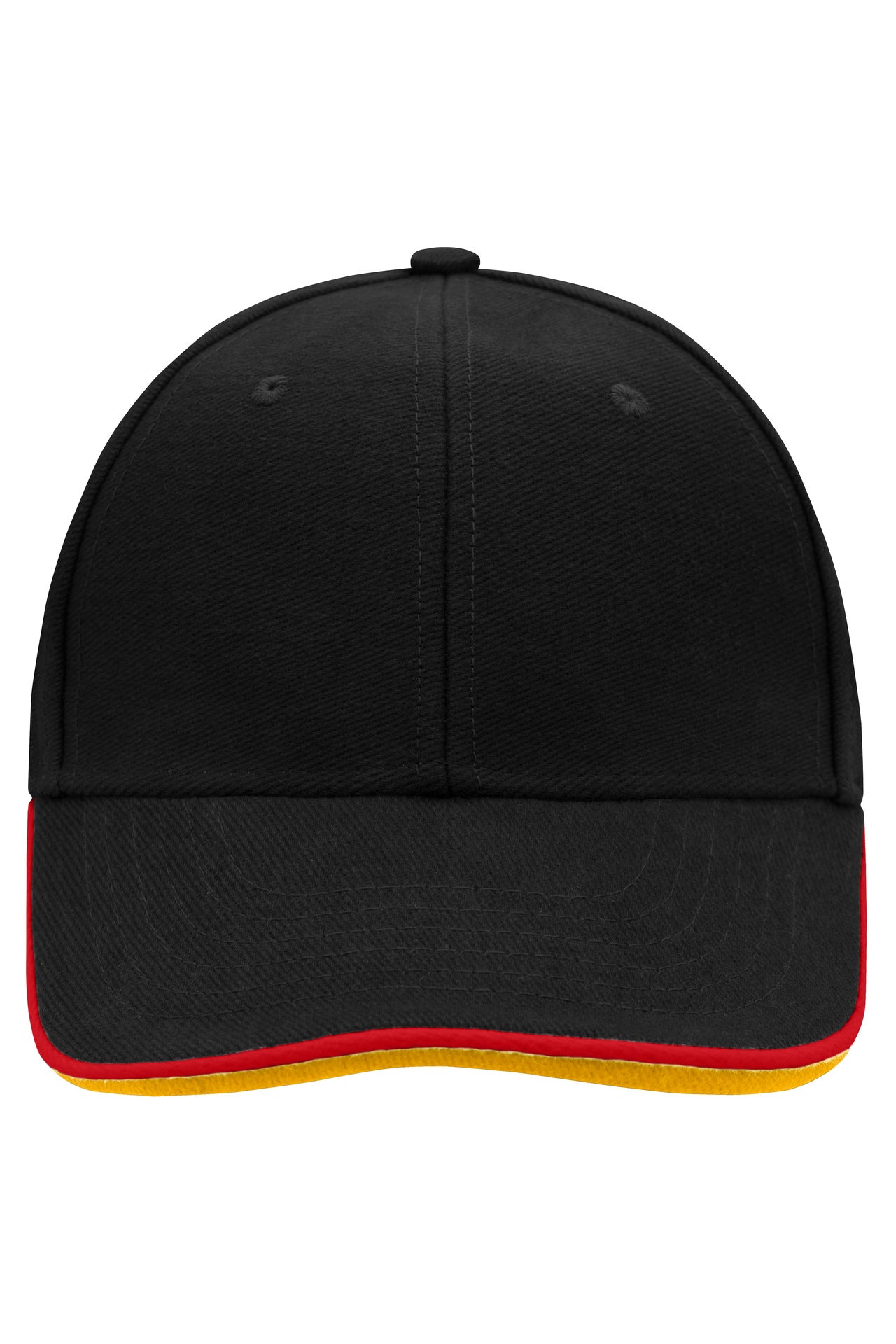 MB6197 - 6 Panel Double Sandwich Cap in black/red/gold-yellow Größe one size von Daiber