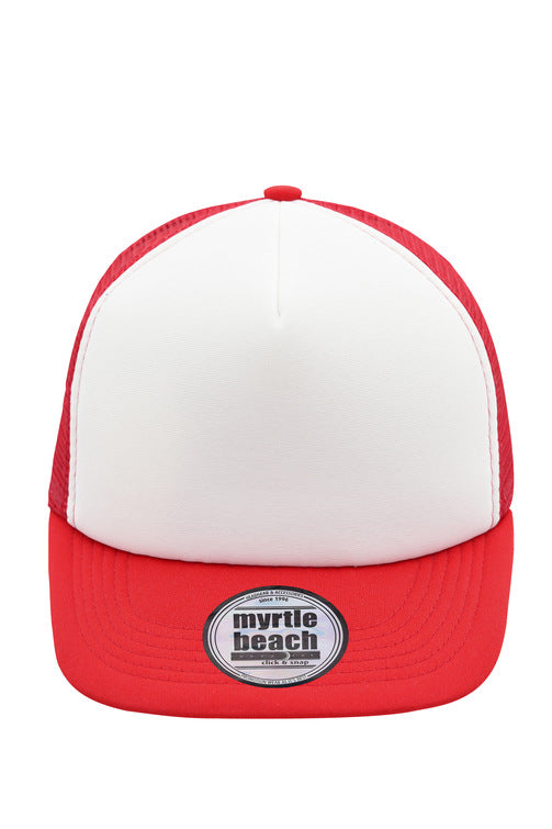 MB6207 - 5 Panel Flat Peak Cap in white/red Größe one size von Daiber
