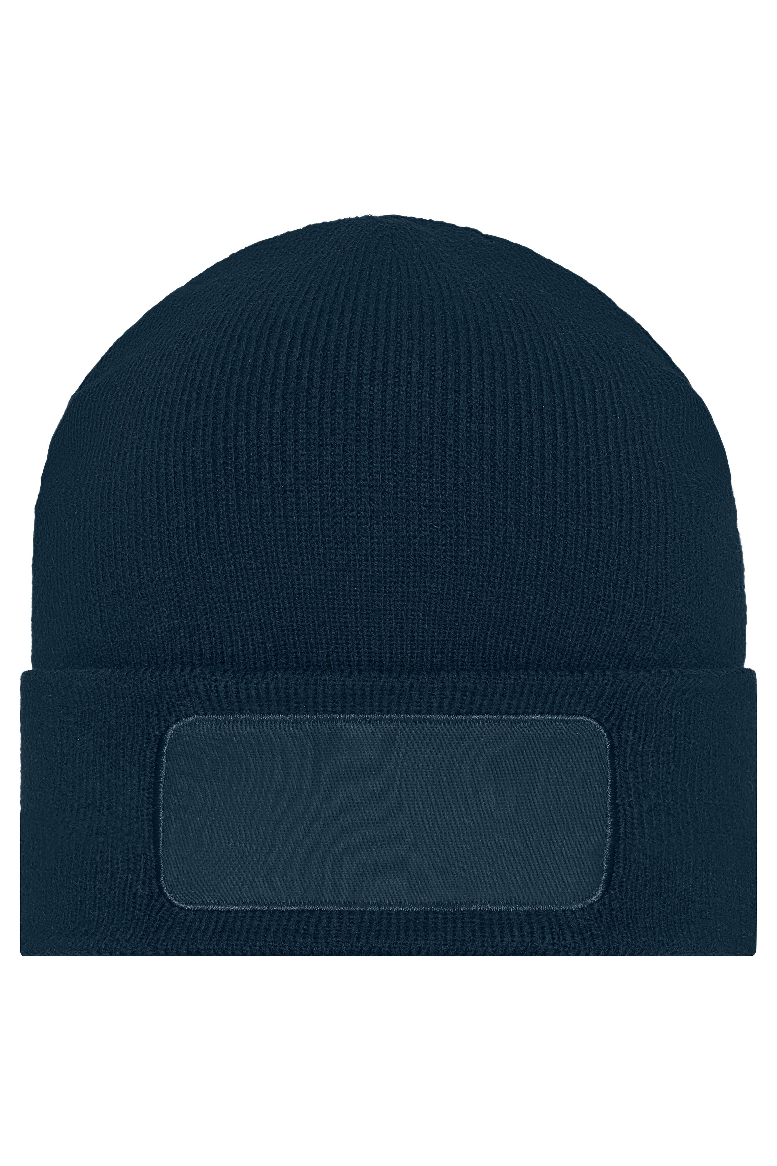 MB7403 - Knitted Beanie with Patch (10cm x 5cm) in navy Größe one size von Daiber