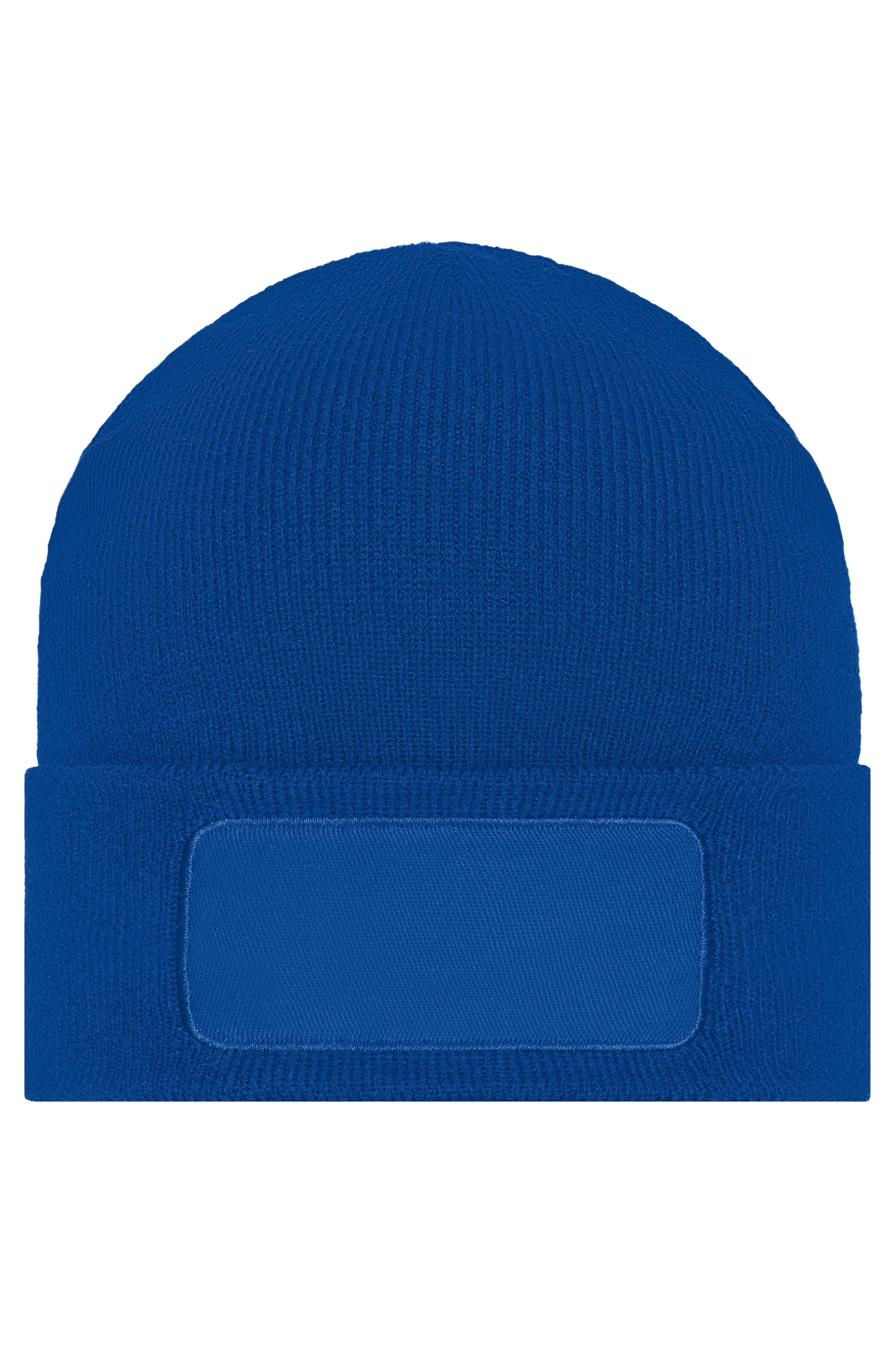 MB7403 - Knitted Beanie with Patch (10cm x 5cm) in royal Größe one size von Daiber