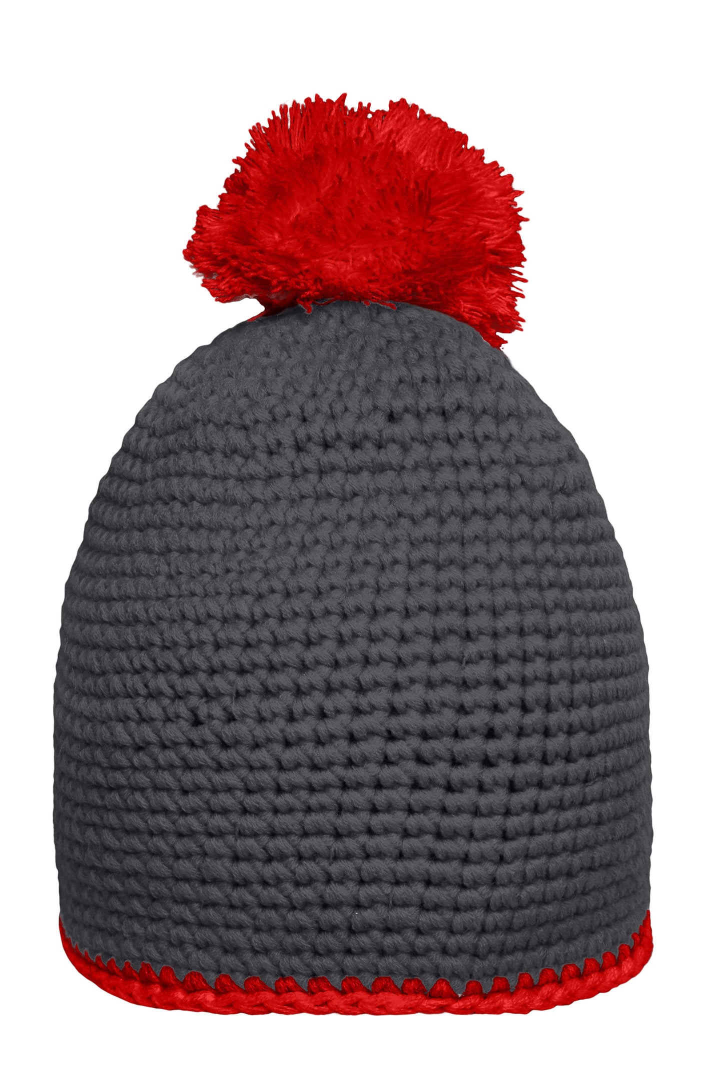 MB7964 - Pompon Hat with Contrast Stripe in carbon/red Größe one size von Daiber