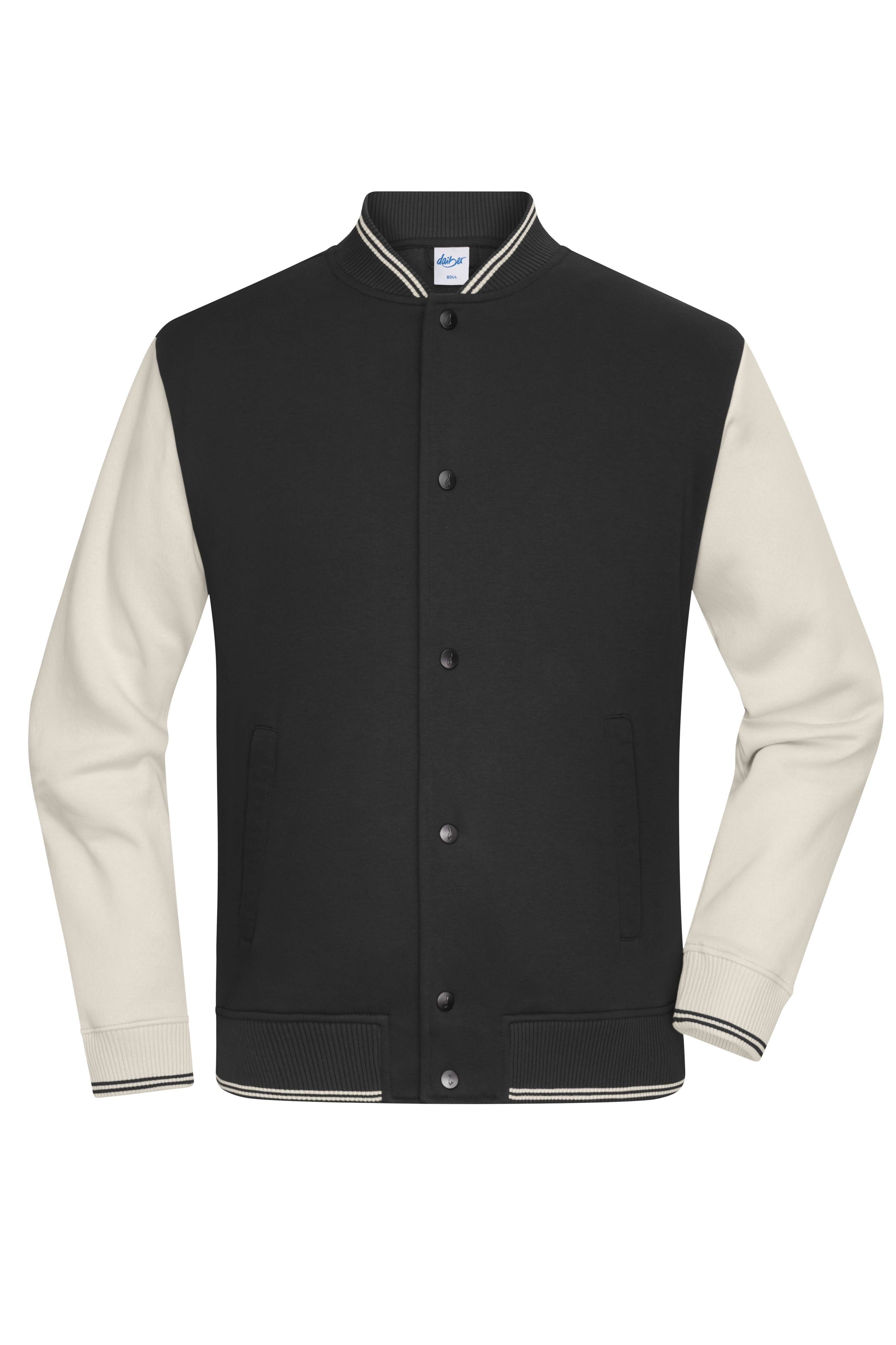 8044 - College-Jacket UNISEX in black/sandstone Größe XXS von Daiber