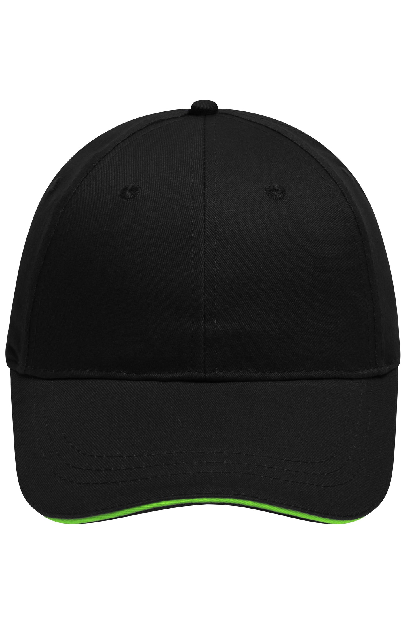 MB6212 - 6 Panel Brushed Sandwich Cap in black/lime-green Größe one size von Daiber