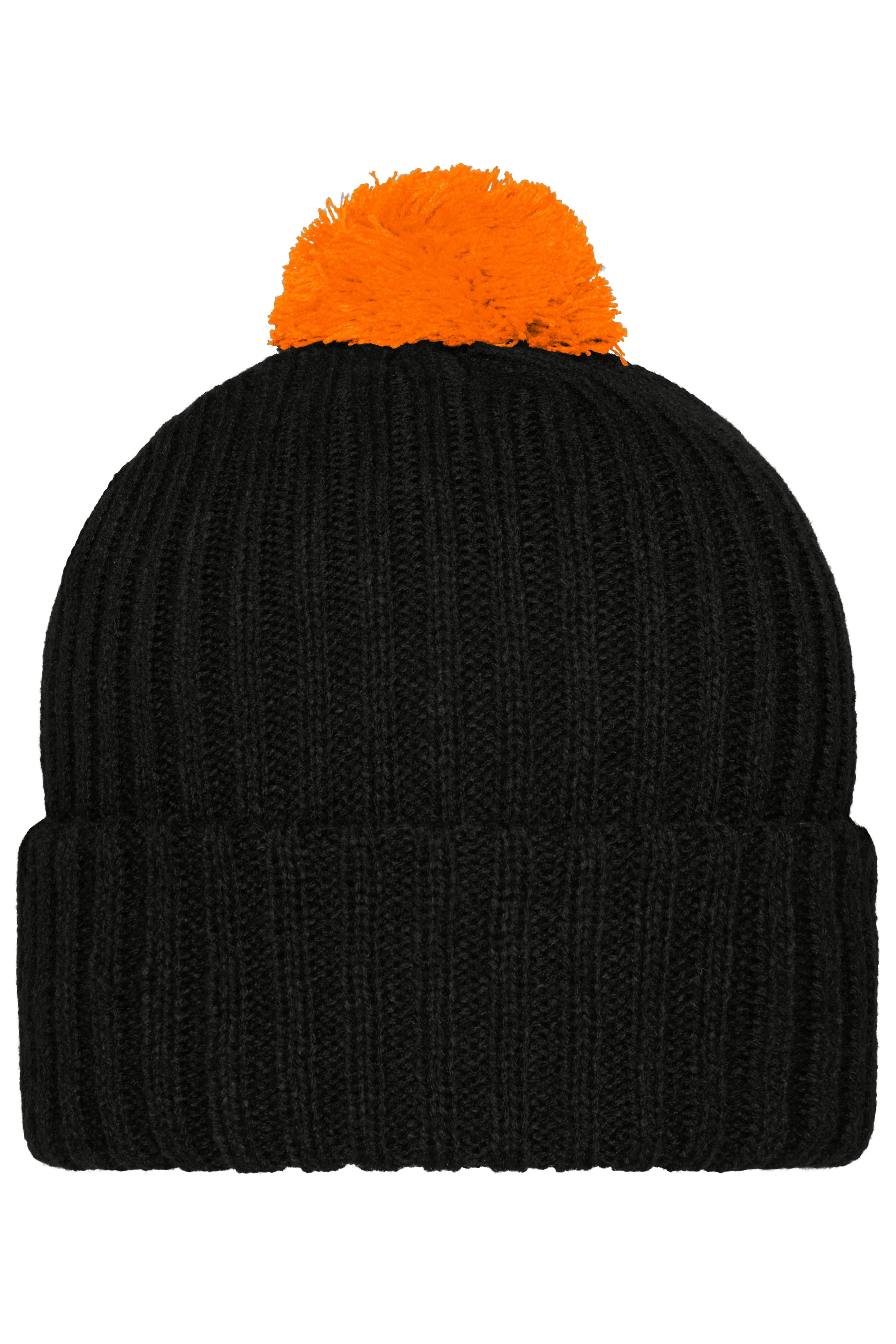 MB7540 - Knitted Cap with Pompon in black/orange Größe one size von Daiber